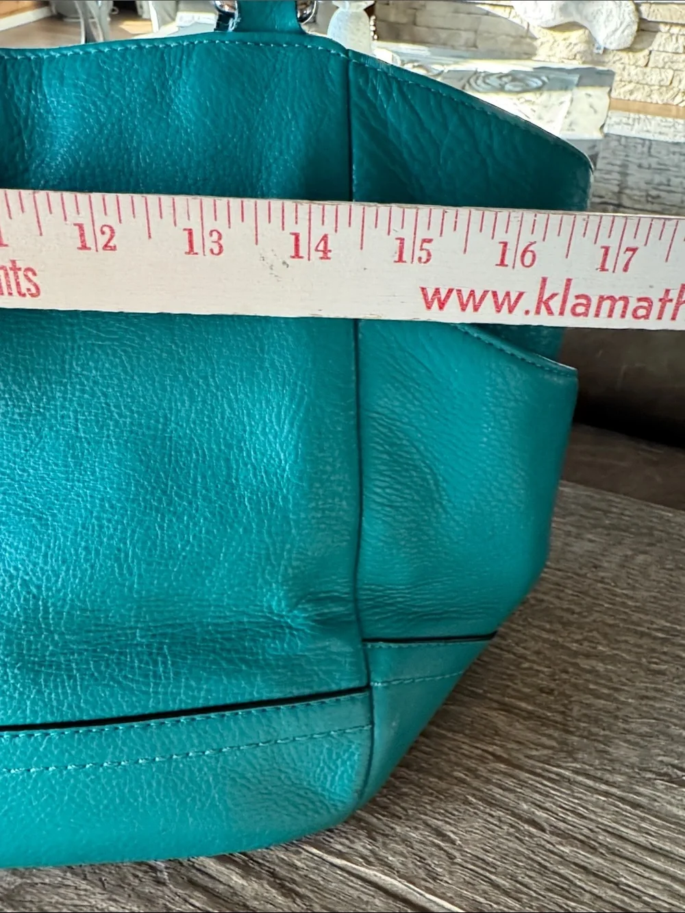 Coach Park Carrie Tote Shoulder Bag F23284 Teal Green Pebbled leather jewel tone
